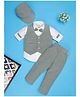 Rikidoos Full Sleeves Checked 3 Piece Party Suit Set With Bow & Cap - Green & White