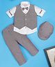 Rikidoos Full Sleeves Checked 3 Piece Party Suit Set With Bow & Cap - Purple Brown & White