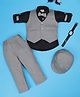 Rikidoos Full Sleeves Solid 3 Piece Party Suit Set With Bow & Cap - Black & Grey