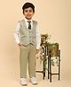 P-MARK Cotton Woven Full Sleeves Threadwork Embroidered 3 Piece Party Suit Set With Abstract Printed Tie - Pista
