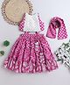 TINY MINY MEE Cotton Woven Sleeveless Mirror Work Detailed Bandhani & Floral Printed Lehenga Choli With Dupatta Set - Pink