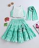 TINY MINY MEE Cotton Woven Sleeveless Mirror Work Detailed Bandhani & Floral Printed Lehenga Choli With Dupatta Set - Green