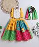TINY MINY MEE Cotton Woven Sleeveless Mirror Work Detailed Bandhani Printed & Gota Lace Embellished Lehenga Choli With Dupatta Set - Multi Colour