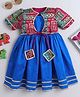 TINY MINY MEE Cotton Woven Mirror Work Embellished Dress With Half Sleeves Damask Embroidered Jacket Set - Blue