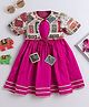 TINY MINY MEE Cotton Woven Mirror Work Embellished Dress With Half Sleeves Damask Embroidered Jacket Set - Magenta