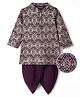 EARTHY TOUCH Single Jersey Knit Full Sleeves Dhoti Kurta Set With Floral Print - Purple