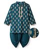 EARTHY TOUCH Single Jersey Knit Full Sleeves Kurta Dhoti Set with Floral Print & Lace Detailing - Teal Blue