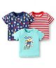 Doodle Poodle 100% Cotton Single Jersey Knit Half Sleeves T-Shirts with Stripe Alphabet & Skating Teddy Bear Print Pack of 3 - Navy Blue Red & Turquoise