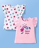 Doodle Poodle 100% Cotton Knit Frill Sleeves Tops with Floral & Text Print Pack Of 2 - Pink & White