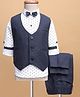 Rikidoos Full Sleeves Abstract Motifs Printed 3 Piece Party Suit Set With Bow - Blue & White