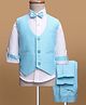Rikidoos Full Sleeves Solid 3 Piece Party Suit Set With Bow - Sky Blue & White