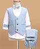 Rikidoos Full Sleeves Solid 3 Piece Party Suit Set With Bow - Sky Blue & White