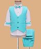 Rikidoos Full Sleeves Solid 3 Piece Party Suit Set With Bow - Sea Green & White