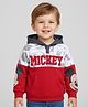 Babyhug Disney Terry Knit  Drop Shoulder Full Sleeves  Hooded Sweatshirt with Mickey Mouse Graphics & Kangaroo Pocket  - Red White & Grey
