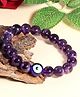 NVR Natural Amethyst Evil Eye Beaded Handmade Stretch Bracelet - Purple
