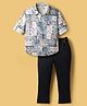 Rikidoos Full Sleeves Abstract Printed Shirt & Pant Set - Blue & Navy Blue