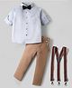 Rikidoos Full Sleeves Solid Shirt Pant With Bow & Suspender Set - Light Blue & Brown