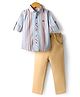 Rikidoos Full Sleeves Striped Shirt & Pant Set - Light Blue & Fawn