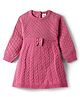 Babyhug Sweater Knit Full Raglan Sleeves Knee Length Solid Coloured Woollen Dress With Bow Applique - Pink