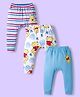 Babyhug Disney Interlock Knit Full Length Diaper Leggings with Winnie the Pooh Graphics & Stripes Pack of 3 - White & Light Blue