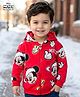 Babyhug Disney 100% Cotton Drop Shoulder Front Open Hooded Full Sleeves Sweatjacket With Mickey Mouse Print - Red