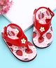 Babyoye Flip Flop With Velcro Closure & Strawberry Print & Floral Applique - Red