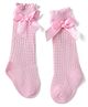 Cute Walk by Babyhug Knit Calf Length Party Socks with Bow Applique & Cable Knit Design - Baby Pink