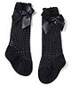 Cute Walk by Babyhug Knit Calf Length Party Socks with Bow Applique & Cable Knit Design - Black