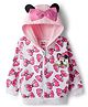 Babyhug Disney Drop Shoulder Full Sleeves Hooded Sweatjacket With Bow Applique & Minnie Mouse Print - Pink