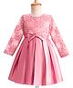 Mark & Mia Woven Three Fourth Sleeves Party Dress with Bow Applique & Floral Embroidery - Pink