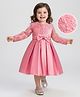 Mark & Mia Woven Three Fourth Sleeves Party Dress with Bow Applique & Floral Embroidery - Pink