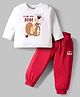 Doodle Poodle 100% Cotton Single Jersey Knit Full Sleeves T-Shirt & Jogger Set with Squirrel Print - White & Red
