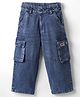Olio Kids Denim Woven Full Length Solid Colour Jeans With Cargo Pockets - Navy Blue