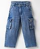 Olio Kids Denim Woven Full Length Solid Colour Jeans With Cargo Pockets - Navy Blue