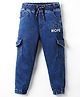 Olio Kids Denim Woven Full Length Solid Colour Jeans With Cargo Pockets - Navy Blue
