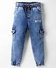 Olio Kids Denim Woven Full Length Solid Colour Jeans With Cargo Pockets - Light Blue