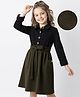 Hola Bonita Knit Three Fourth Sleeves Textured Solid Dress With Belt - Olive & Black