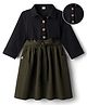Hola Bonita Knit Three Fourth Sleeves Textured Solid Dress With Belt - Olive & Black
