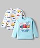 Doodle Poodle 100% Cotton Knit Full Sleeves T-Shirts with Car Print Pack of 2 - White & Light Blue
