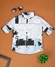 Rikidoos Full Sleeves Abstract Printed Shirt - White & Light Blue