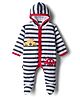 Child World Interlock Knit Full Sleeves Footed Hooded Sleep Suit with Stripes & Vehicle Print - Navy Blue