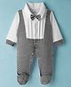 Child World Interlock Knit Full Sleeves Striped Footed Romper - Navy Blue & White