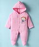 Child World Fleece Knit Full Sleeves Hooded Sleep Suit with Animal Applique - Pink