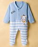 Child World Interlock Knit Full Sleeves Footed Sleep Suit with Giraffe Print - Light Blue