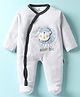 Child World Interlock Knit Sleepsuit With Stripes & Animal Applique - Grey