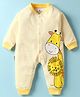 Child World Interlock Knit Full Sleeves Striped Romper With Animal Print - Gold