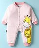 Child World Interlock Knit Full Sleeves Striped Romper With Animal Print - Pink