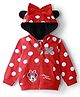 Babyhug Disney Terry Knit Full Sleeves Hooded Sweatjacket With Minnie Mouse Graphics & Bow Applique - Red