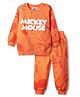 Babyhug Disney 100% Cotton Knit Full Sleeves Sweatshirt & Jogger Set With Mickey Mouse Print - Orange