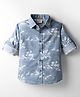 Rikidoos Cotton Woven Full Sleeves Volcano & Palm Trees Printed Shirt - Light Blue